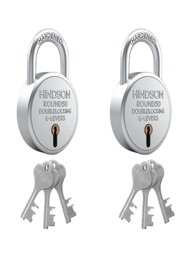 Hindson Round 50 Durable Rust Resistant Safety Padlocks for Door, Shop, and Luggage Security - Pack of 2 - Image 1